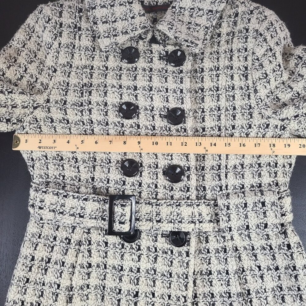 Via Spiga Wool Blend Mid Length Lined Belt Black/Cream Coat Jacket Women's Large - Picture 11 of 16